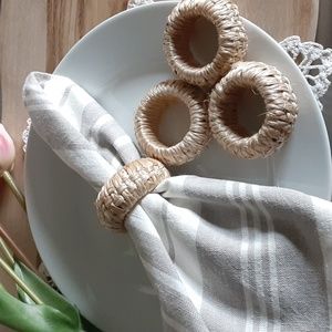 Woven Straw Raffia 2" Round Napkin Rings Set of 4